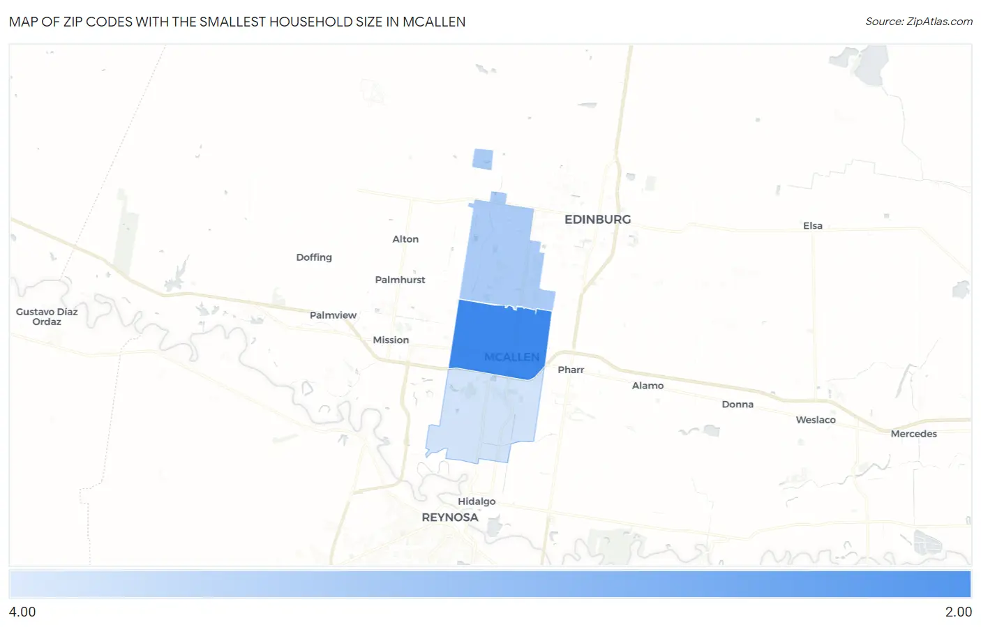 Zip Codes with the Smallest Household Size in Mcallen Map