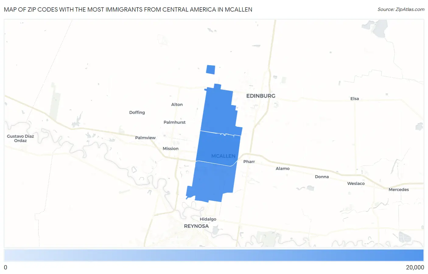 Zip Codes with the Most Immigrants from Central America in Mcallen Map