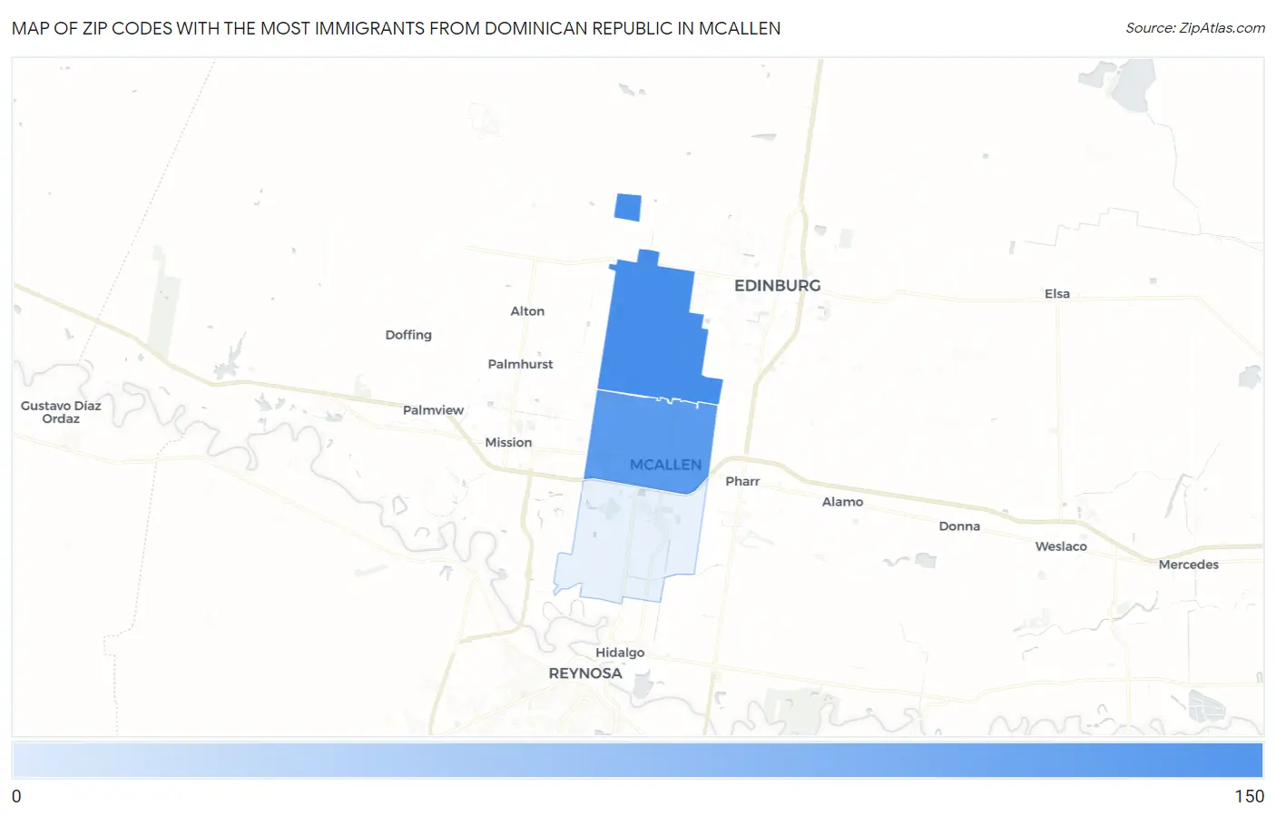 Zip Codes with the Most Immigrants from Dominican Republic in Mcallen Map