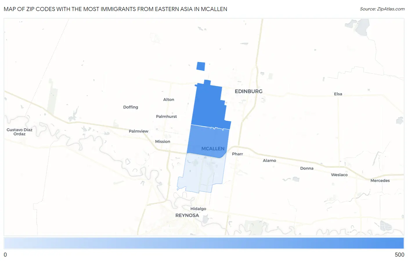 Zip Codes with the Most Immigrants from Eastern Asia in Mcallen Map