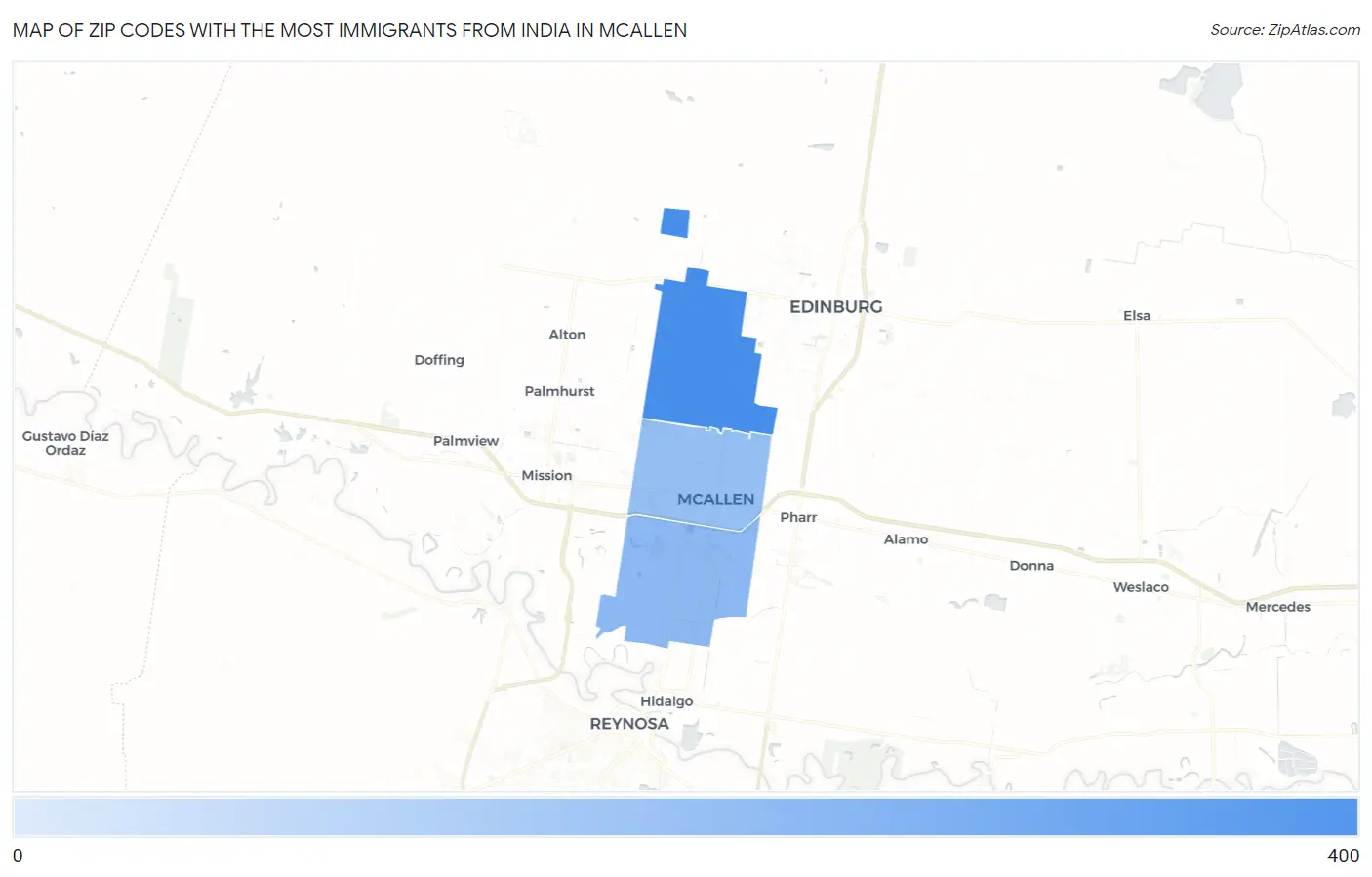 Zip Codes with the Most Immigrants from India in Mcallen Map