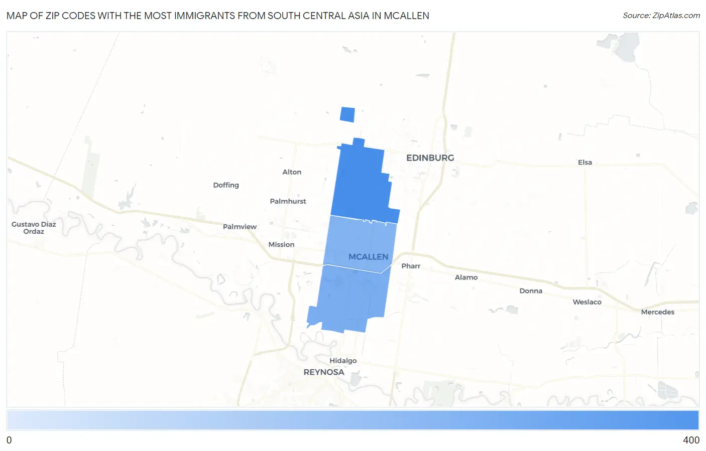 Zip Codes with the Most Immigrants from South Central Asia in Mcallen Map