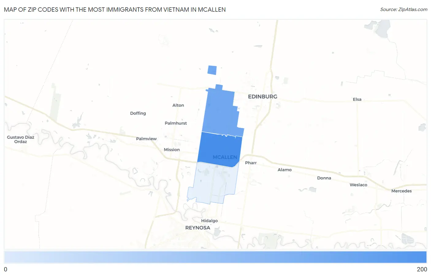 Zip Codes with the Most Immigrants from Vietnam in Mcallen Map