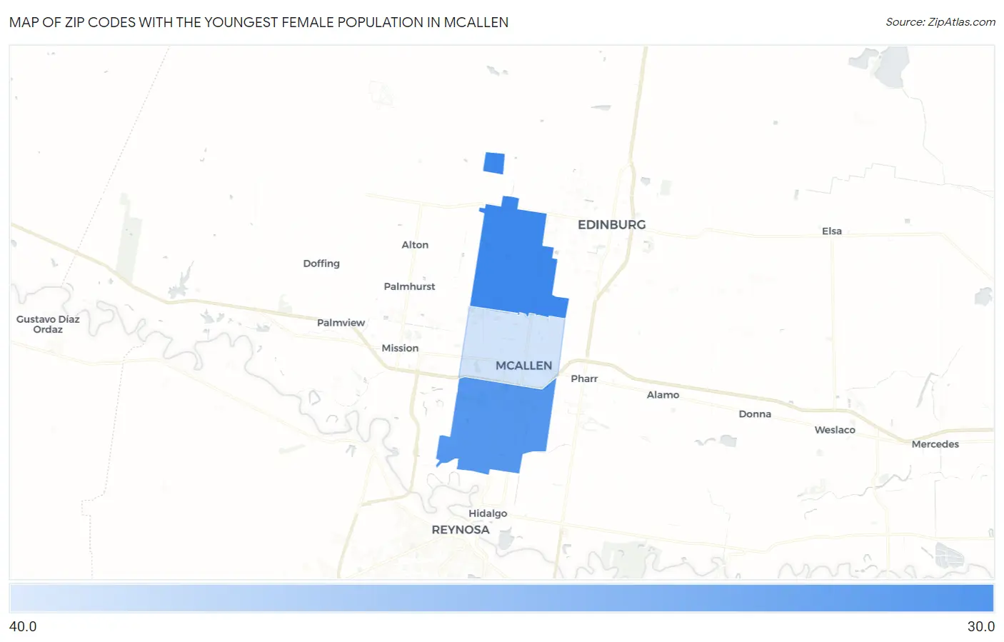 Zip Codes with the Youngest Female Population in Mcallen Map