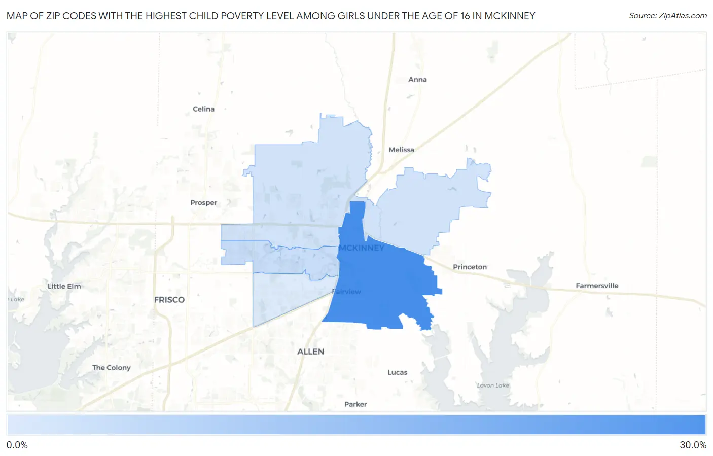 Zip Codes with the Highest Child Poverty Level Among Girls Under the Age of 16 in Mckinney Map