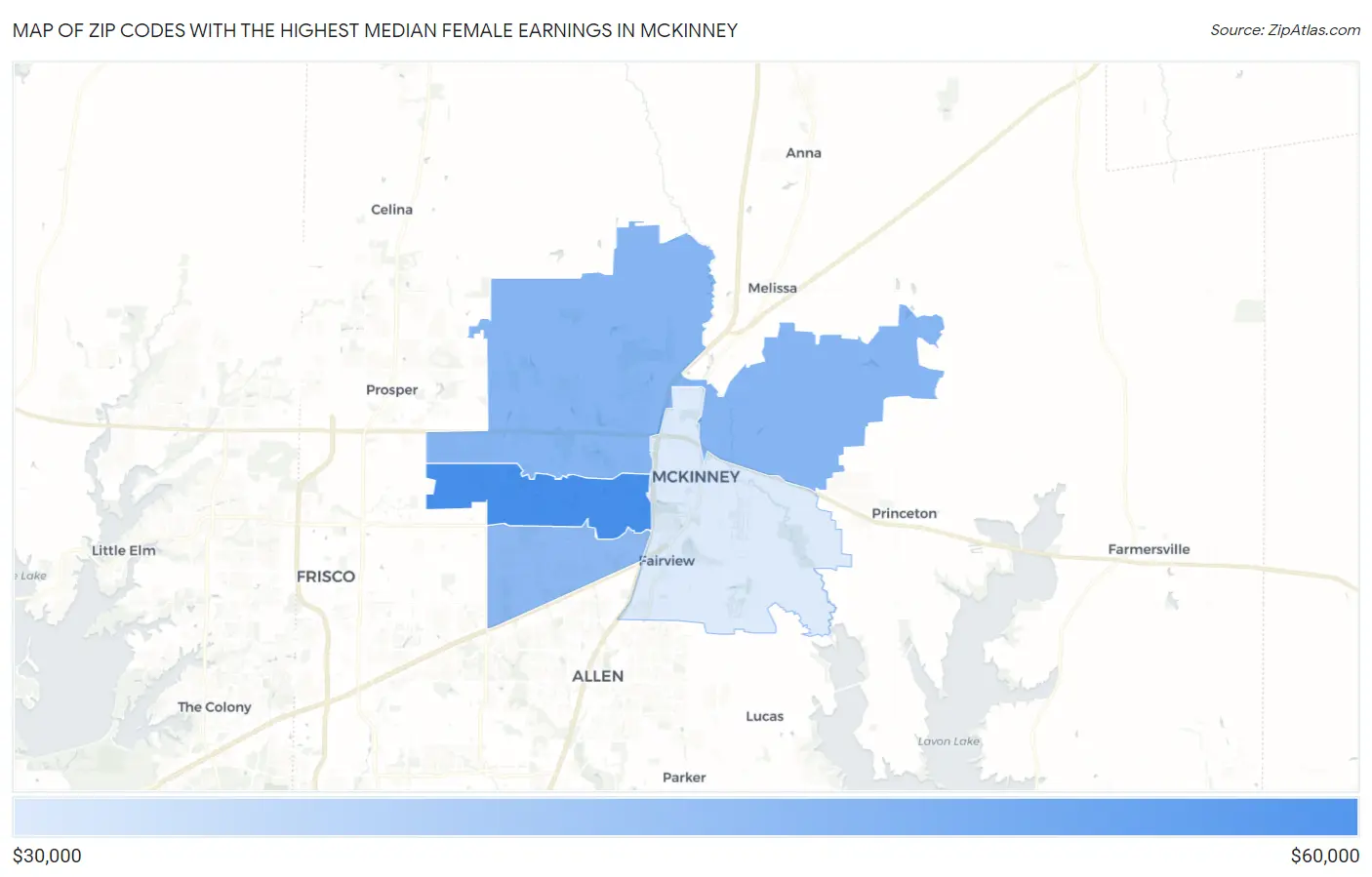 Zip Codes with the Highest Median Female Earnings in Mckinney Map