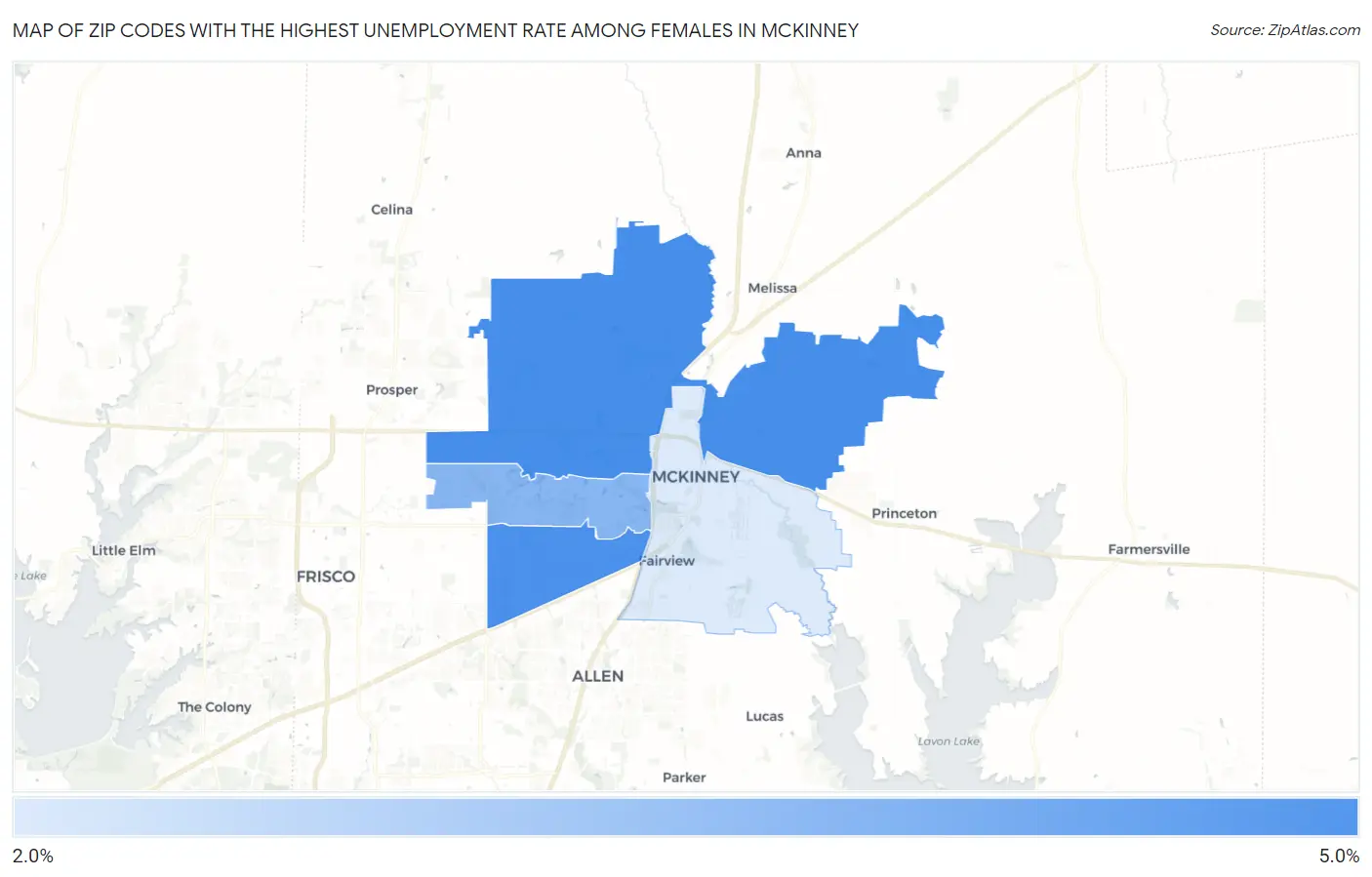 Zip Codes with the Highest Unemployment Rate Among Females in Mckinney Map