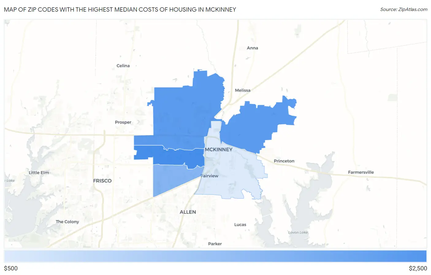 Zip Codes with the Highest Median Costs of Housing in Mckinney Map