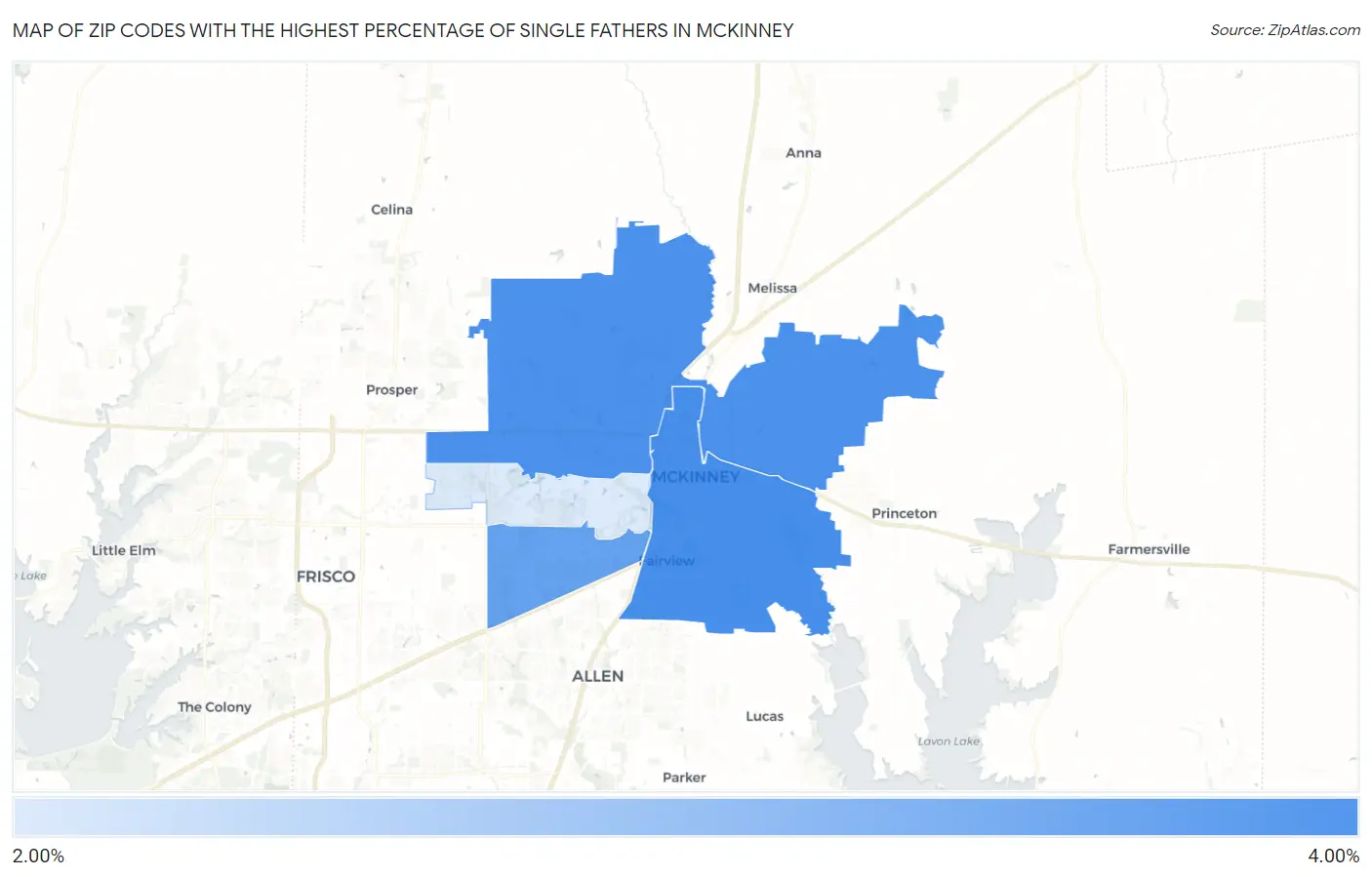 Zip Codes with the Highest Percentage of Single Fathers in Mckinney Map