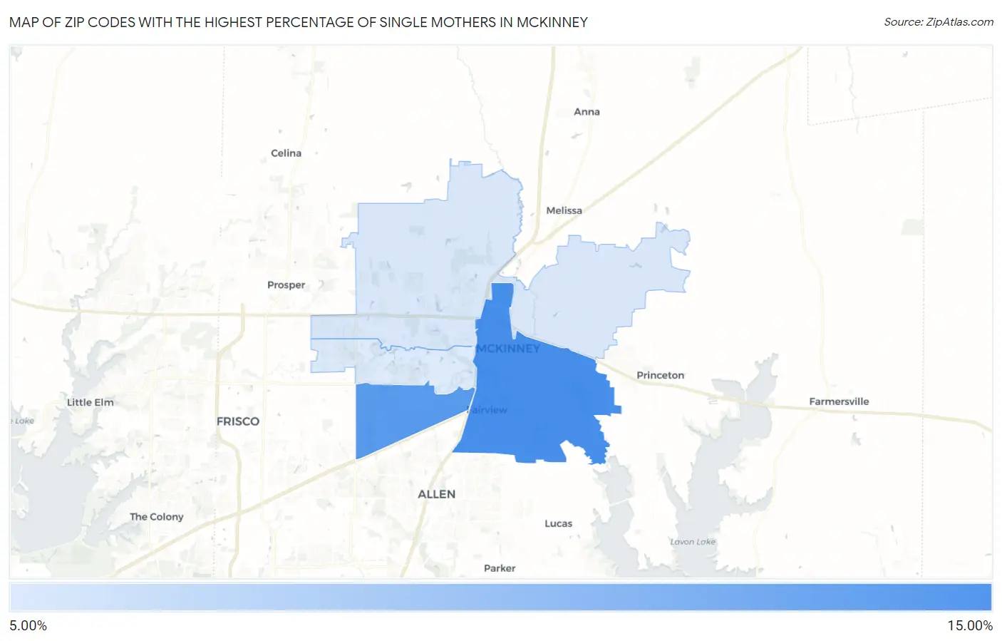 Zip Codes with the Highest Percentage of Single Mothers in Mckinney Map