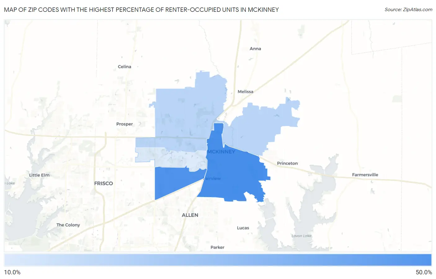 Zip Codes with the Highest Percentage of Renter-Occupied Units in Mckinney Map