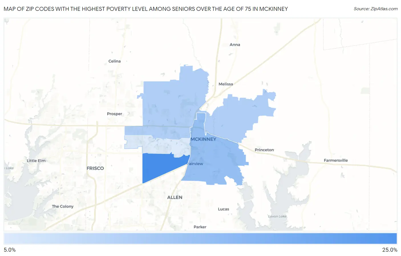 Zip Codes with the Highest Poverty Level Among Seniors Over the Age of 75 in Mckinney Map