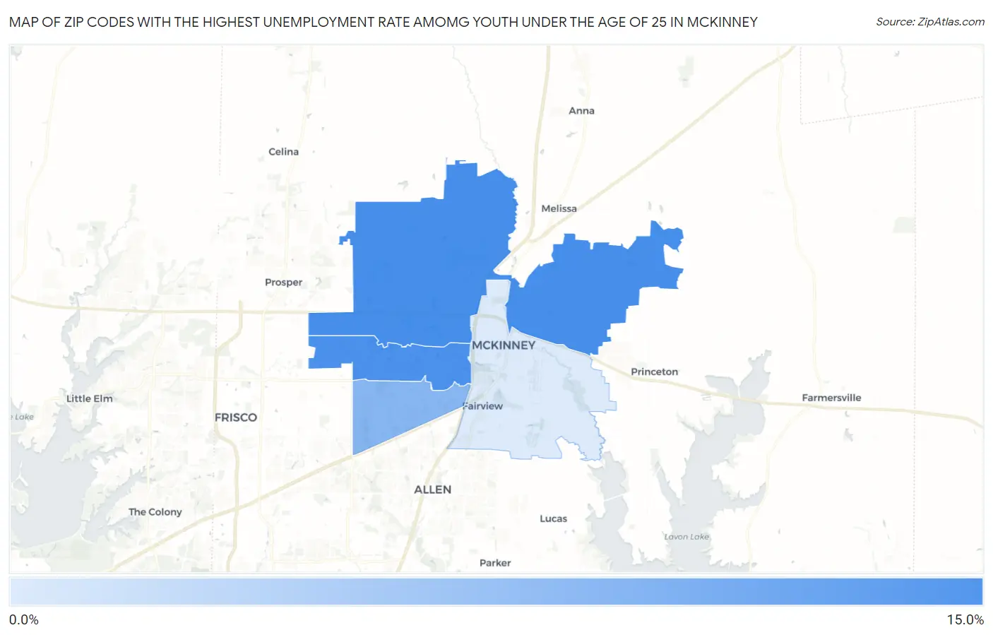 Zip Codes with the Highest Unemployment Rate Amomg Youth Under the Age of 25 in Mckinney Map