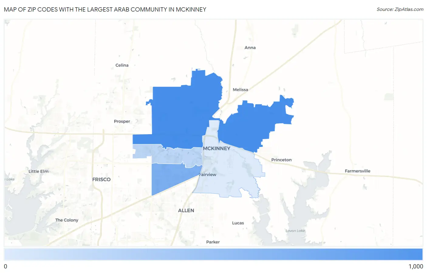 Zip Codes with the Largest Arab Community in Mckinney Map
