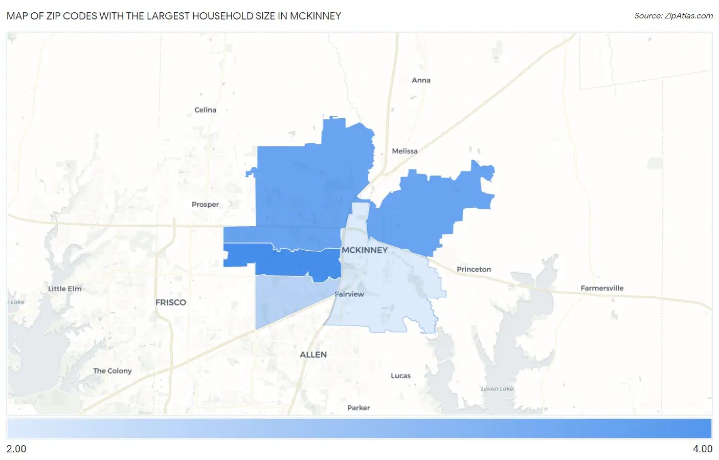 Zip Codes with the Largest Household Size in Mckinney Map