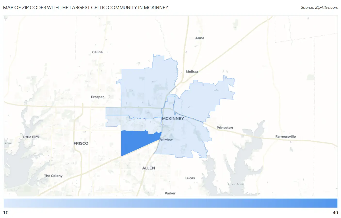Zip Codes with the Largest Celtic Community in Mckinney Map