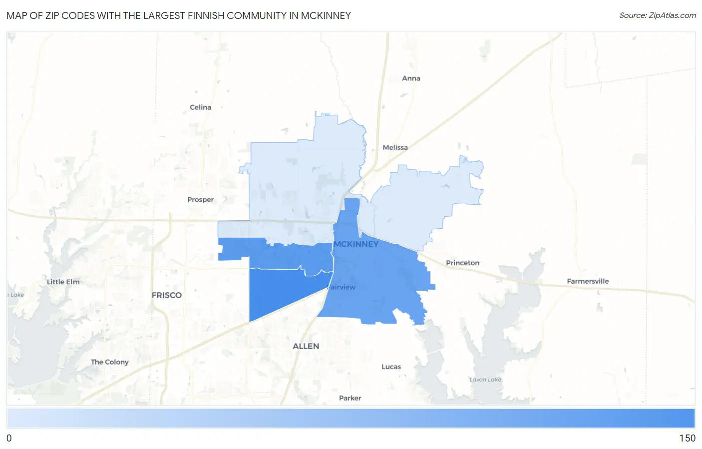 Zip Codes with the Largest Finnish Community in Mckinney Map