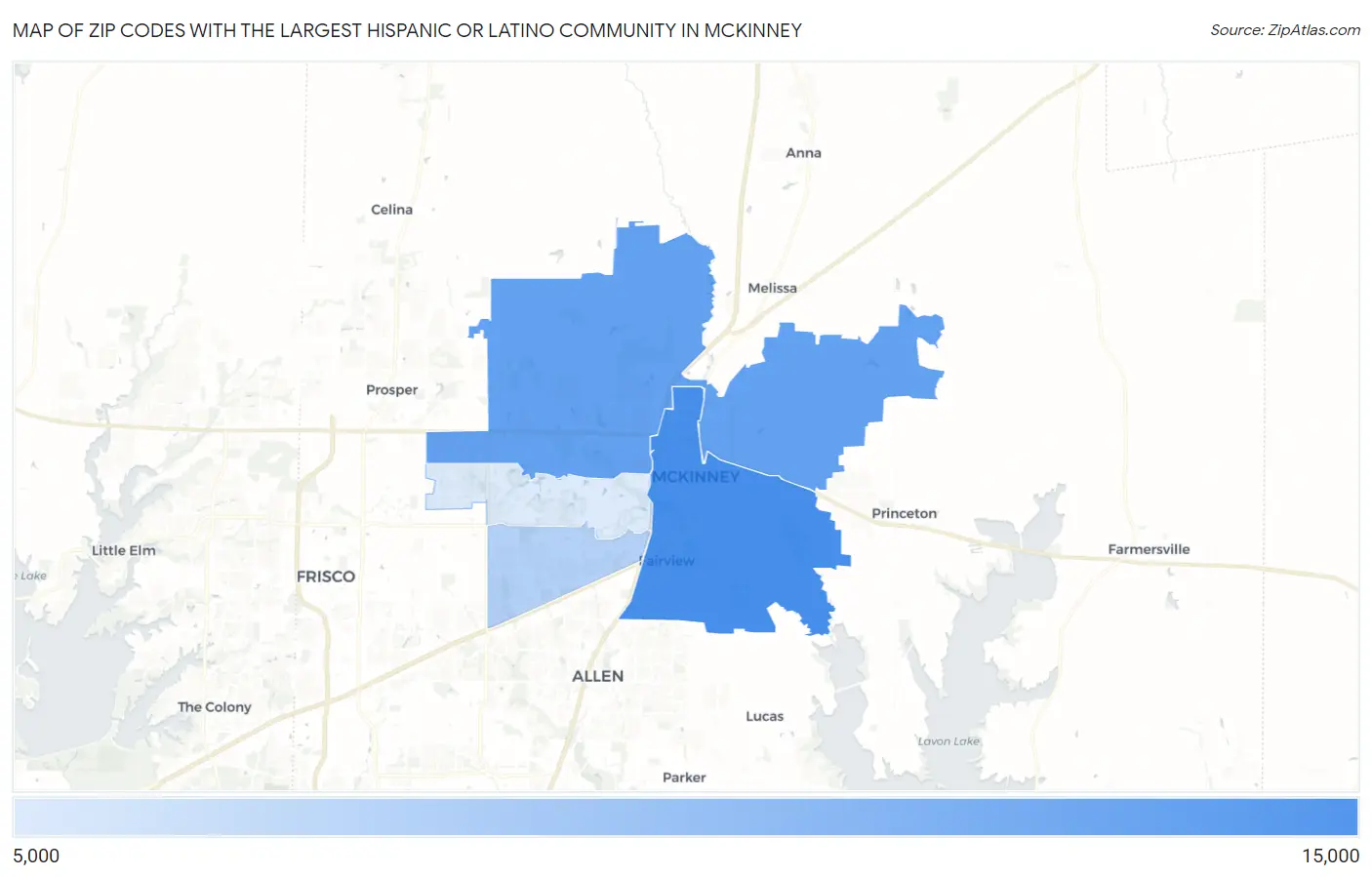 Zip Codes with the Largest Hispanic or Latino Community in Mckinney Map