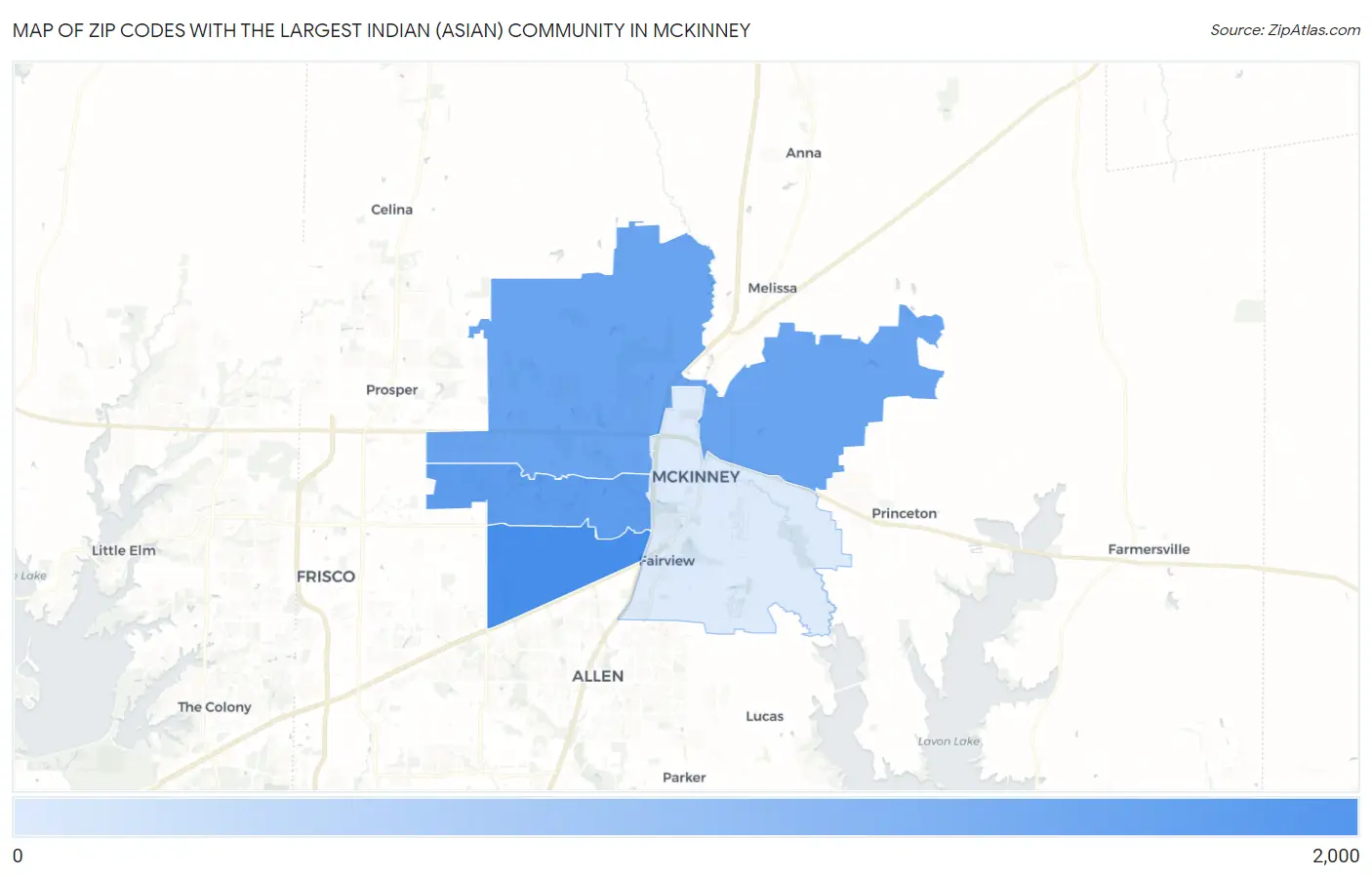 Zip Codes with the Largest Indian (Asian) Community in Mckinney Map