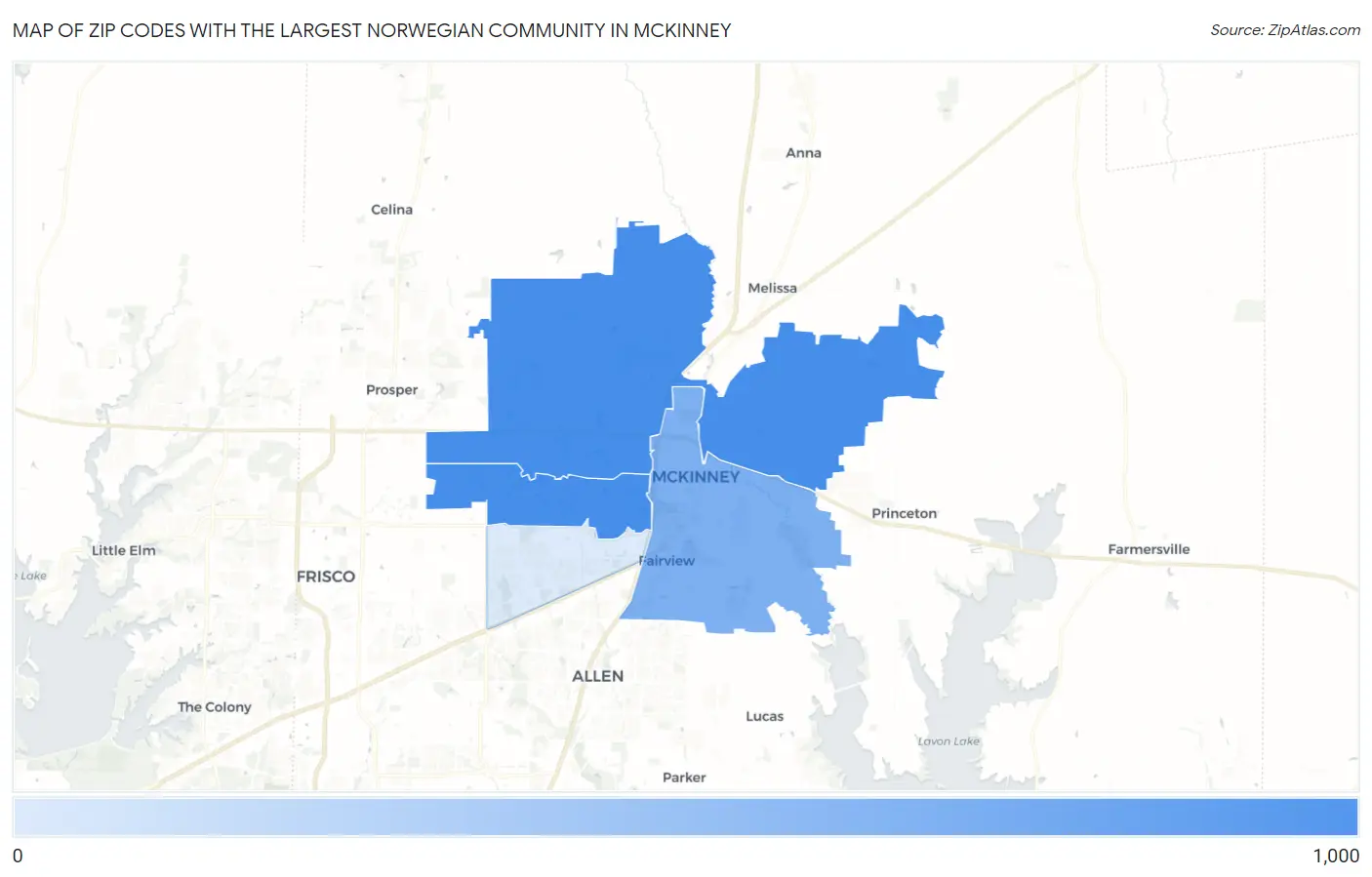 Zip Codes with the Largest Norwegian Community in Mckinney Map