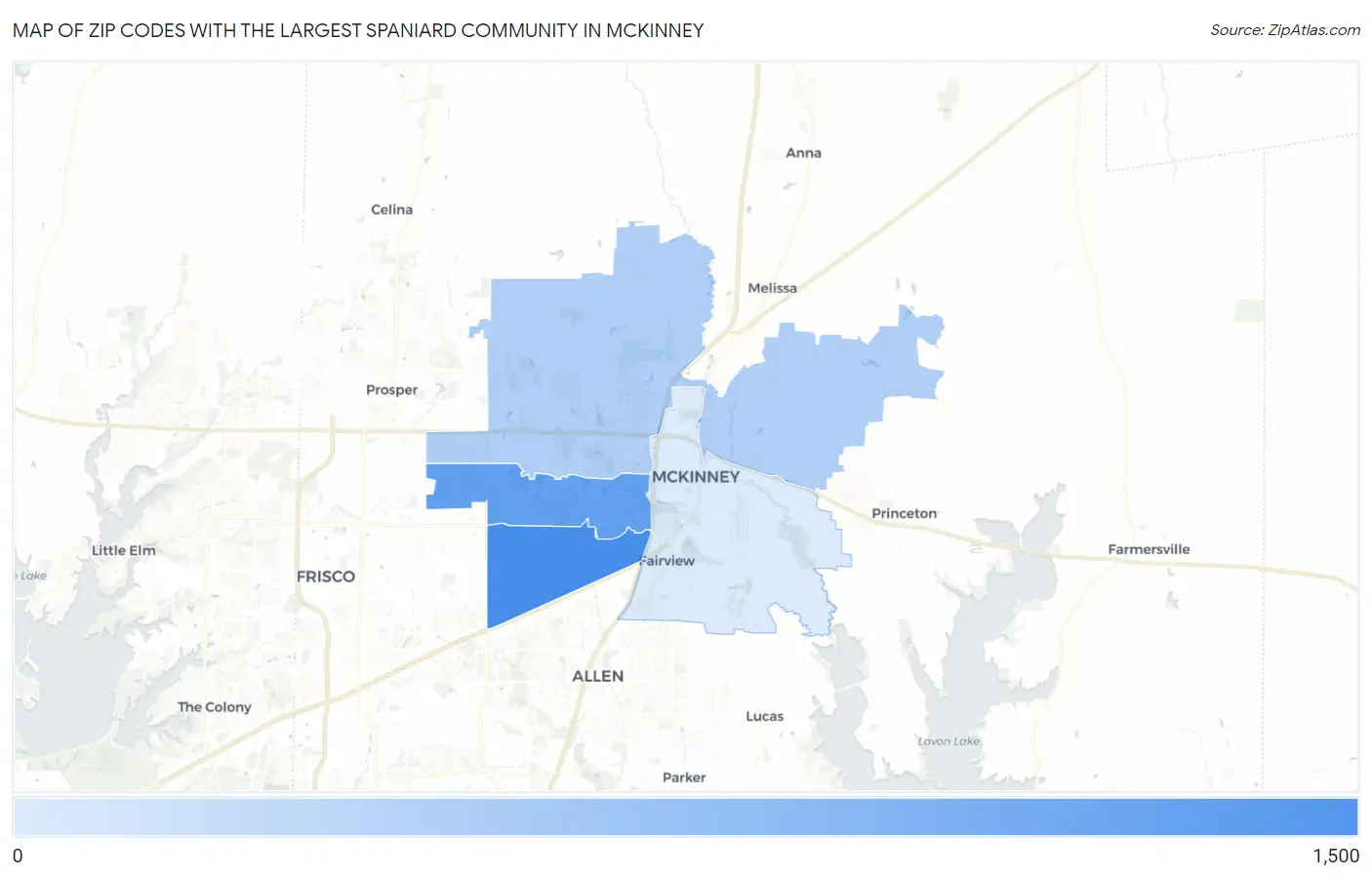 Zip Codes with the Largest Spaniard Community in Mckinney Map