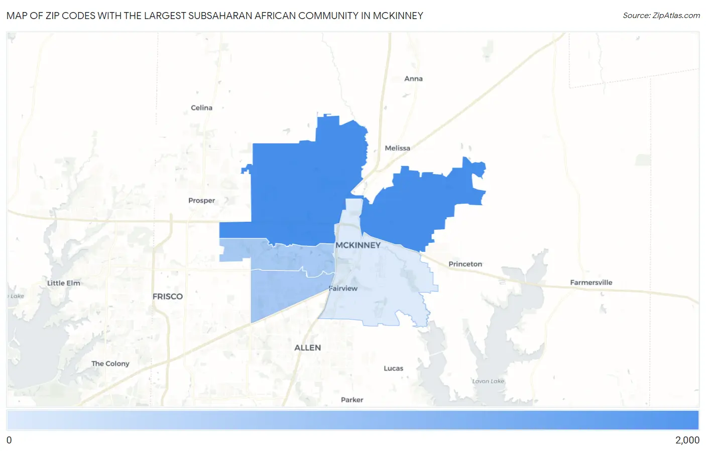 Zip Codes with the Largest Subsaharan African Community in Mckinney Map