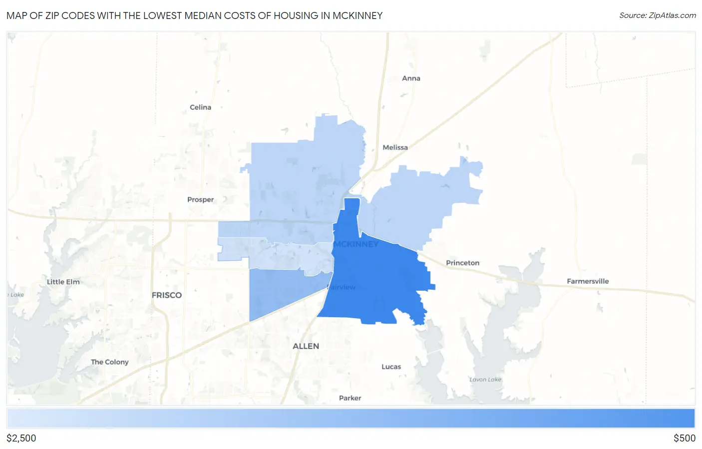 Zip Codes with the Lowest Median Costs of Housing in Mckinney Map