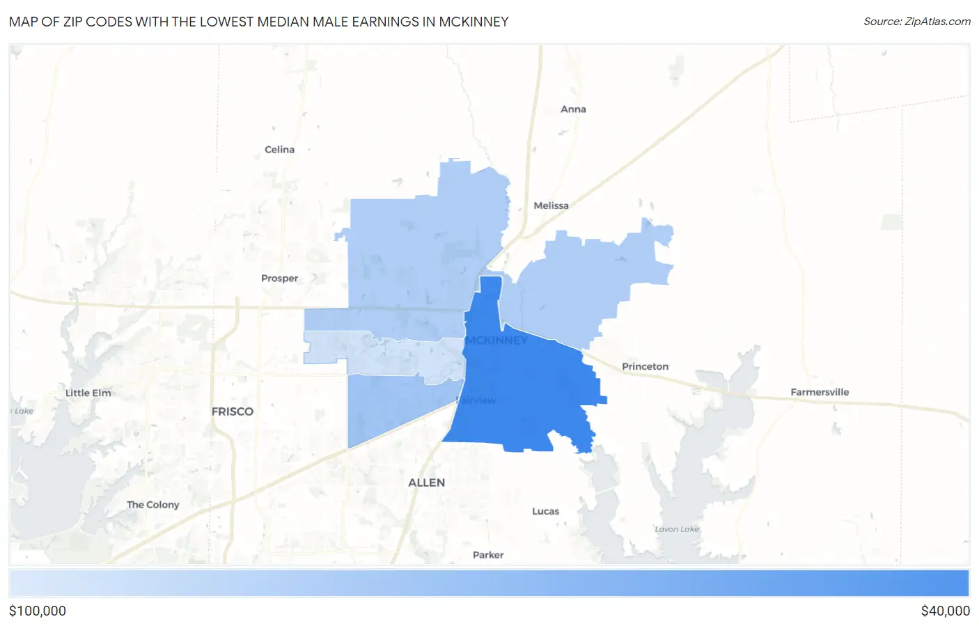 Zip Codes with the Lowest Median Male Earnings in Mckinney Map