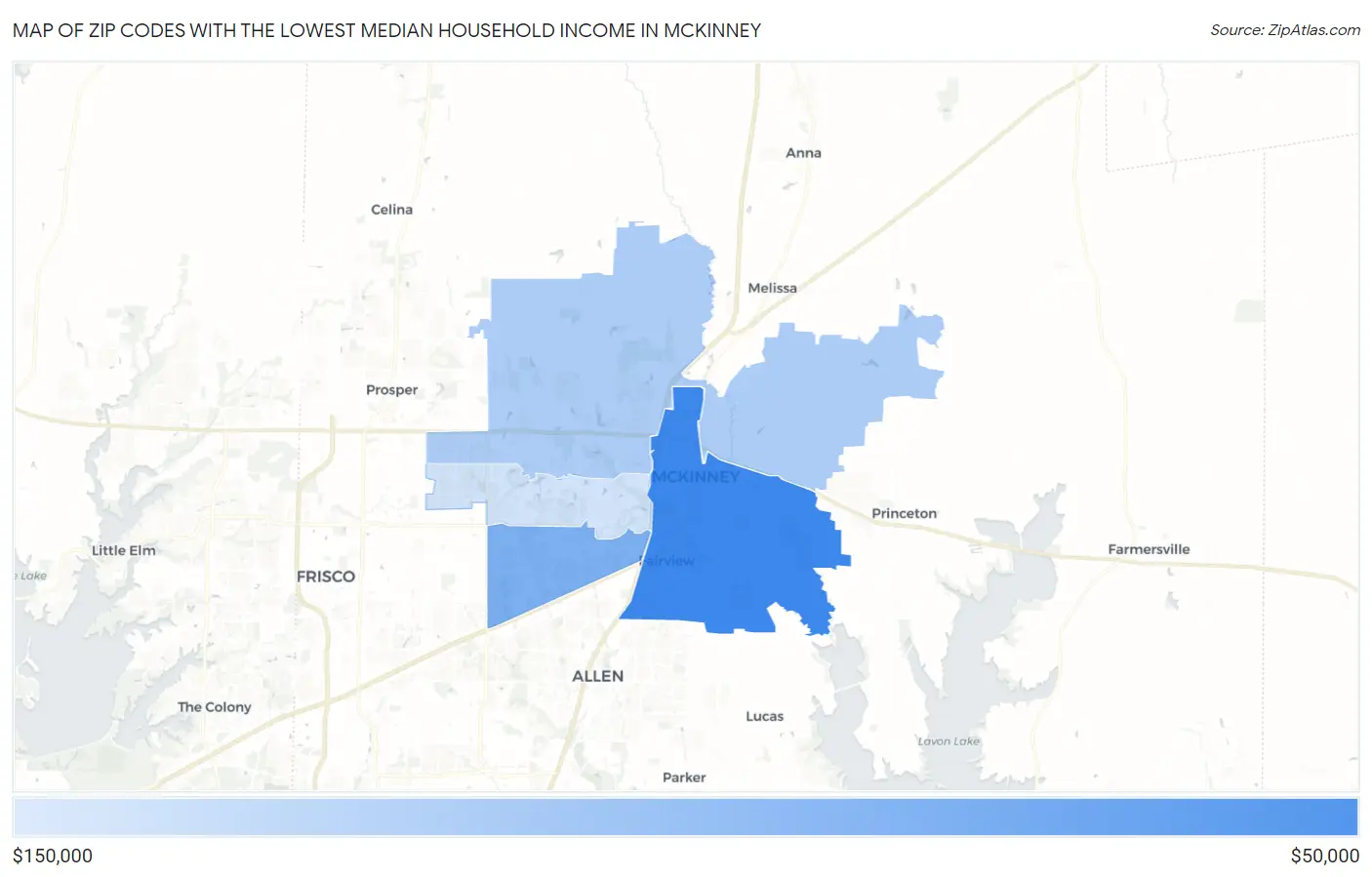 Zip Codes with the Lowest Median Household Income in Mckinney Map