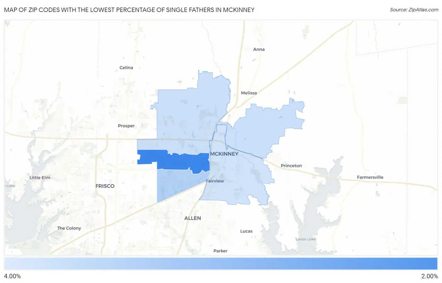 Zip Codes with the Lowest Percentage of Single Fathers in Mckinney Map