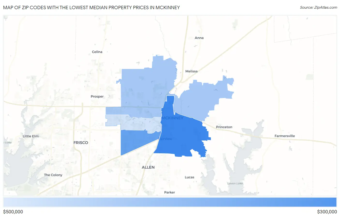 Zip Codes with the Lowest Median Property Prices in Mckinney Map