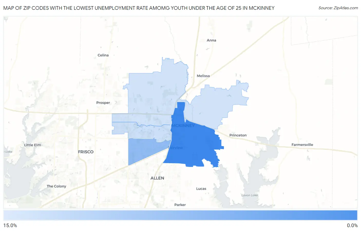 Zip Codes with the Lowest Unemployment Rate Amomg Youth Under the Age of 25 in Mckinney Map