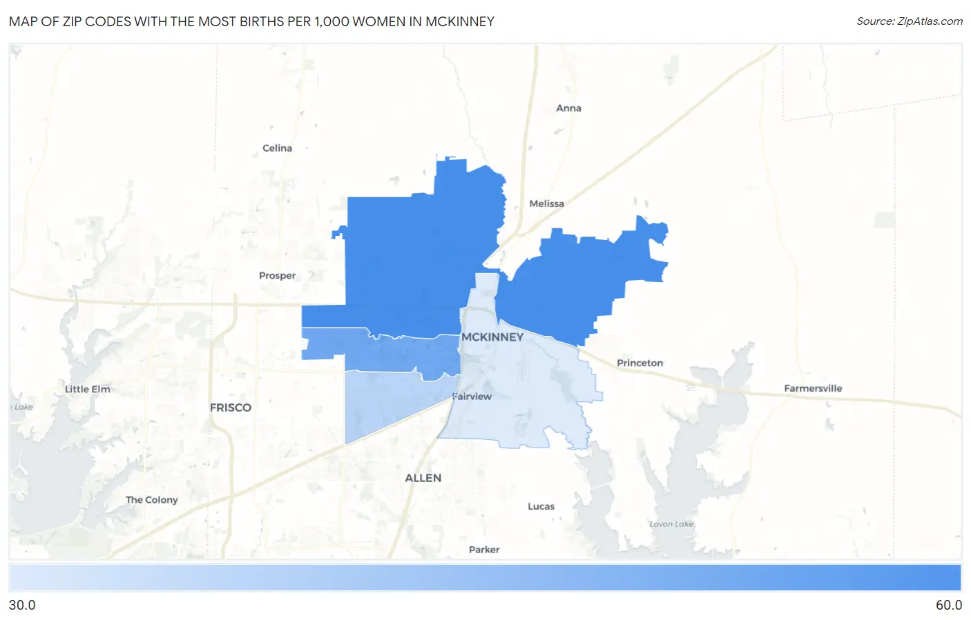 Zip Codes with the Most Births per 1,000 Women in Mckinney Map