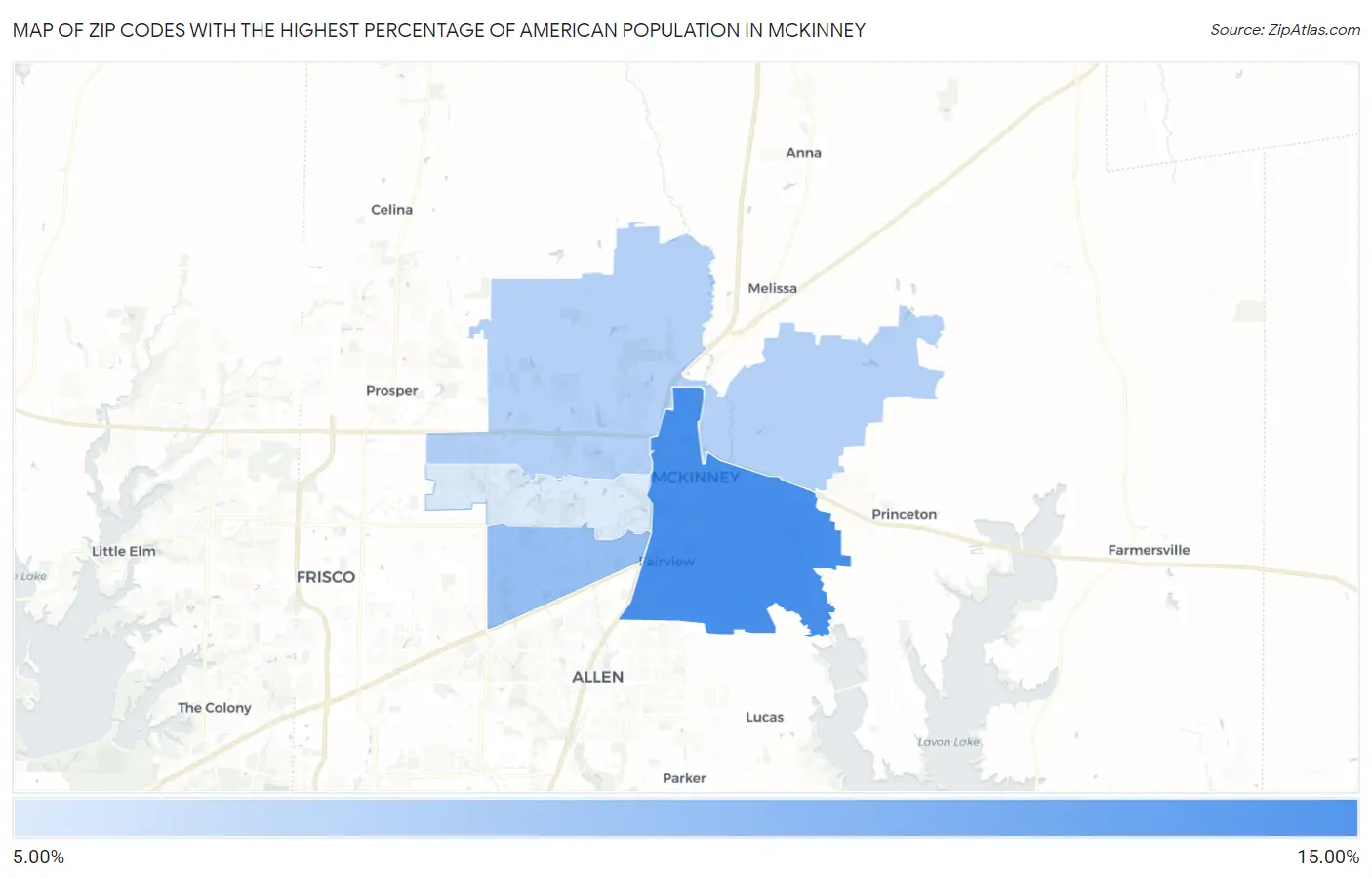 Zip Codes with the Highest Percentage of American Population in Mckinney Map