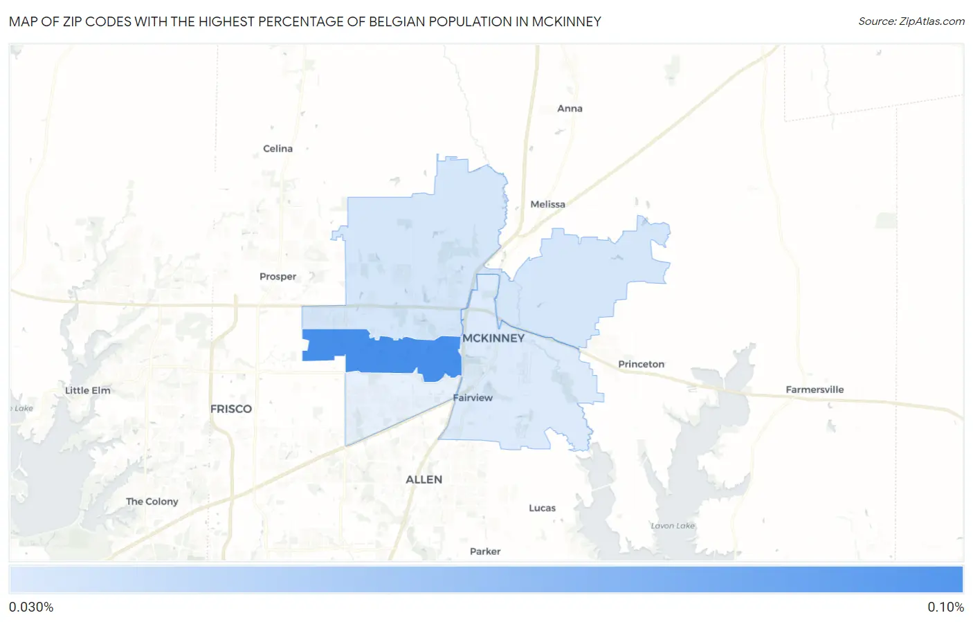 Zip Codes with the Highest Percentage of Belgian Population in Mckinney Map