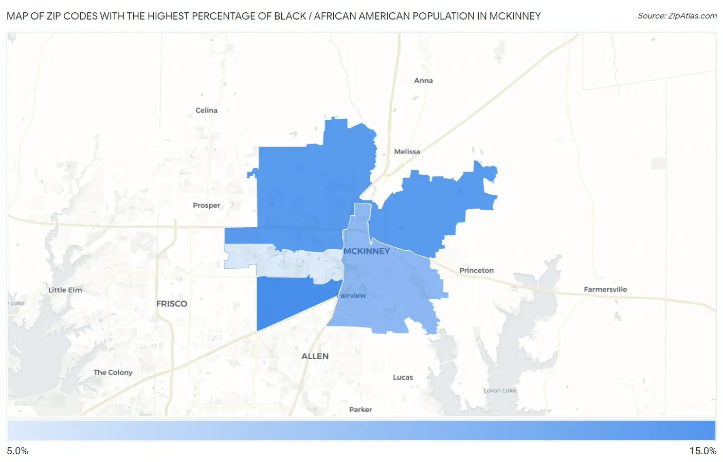 Zip Codes with the Highest Percentage of Black / African American Population in Mckinney Map