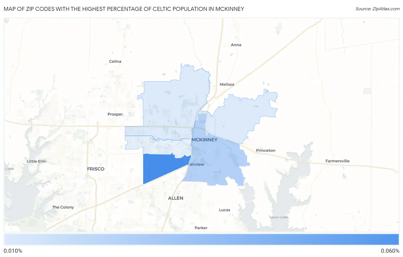 Zip Codes with the Highest Percentage of Celtic Population in Mckinney Map