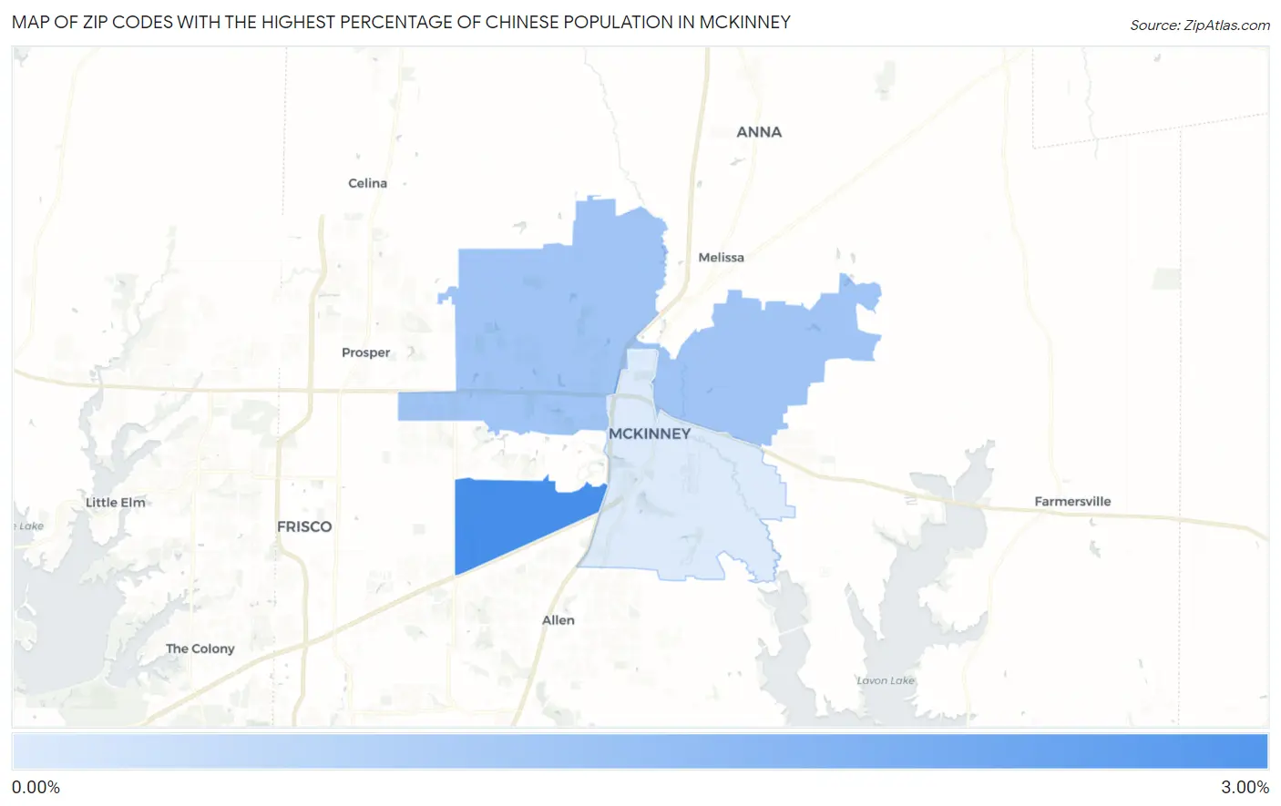 Zip Codes with the Highest Percentage of Chinese Population in Mckinney Map