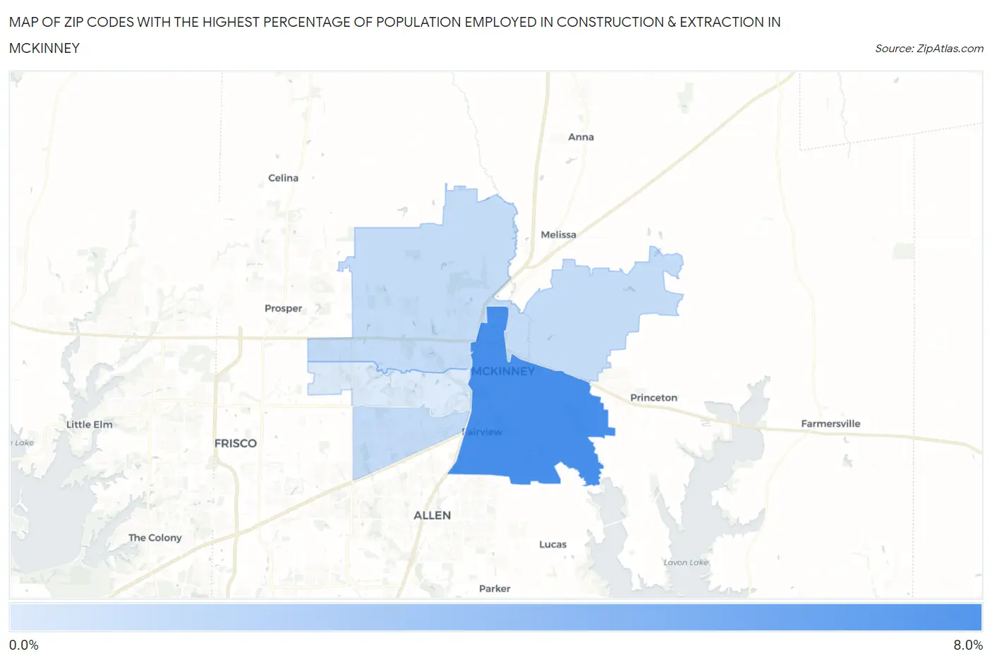 Zip Codes with the Highest Percentage of Population Employed in Construction & Extraction in Mckinney Map