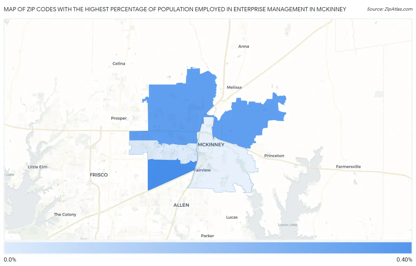 Zip Codes with the Highest Percentage of Population Employed in Enterprise Management in Mckinney Map