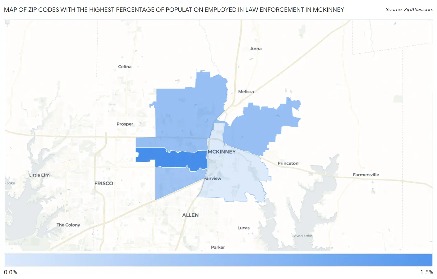 Zip Codes with the Highest Percentage of Population Employed in Law Enforcement in Mckinney Map