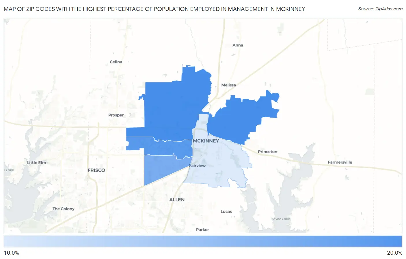 Zip Codes with the Highest Percentage of Population Employed in Management in Mckinney Map