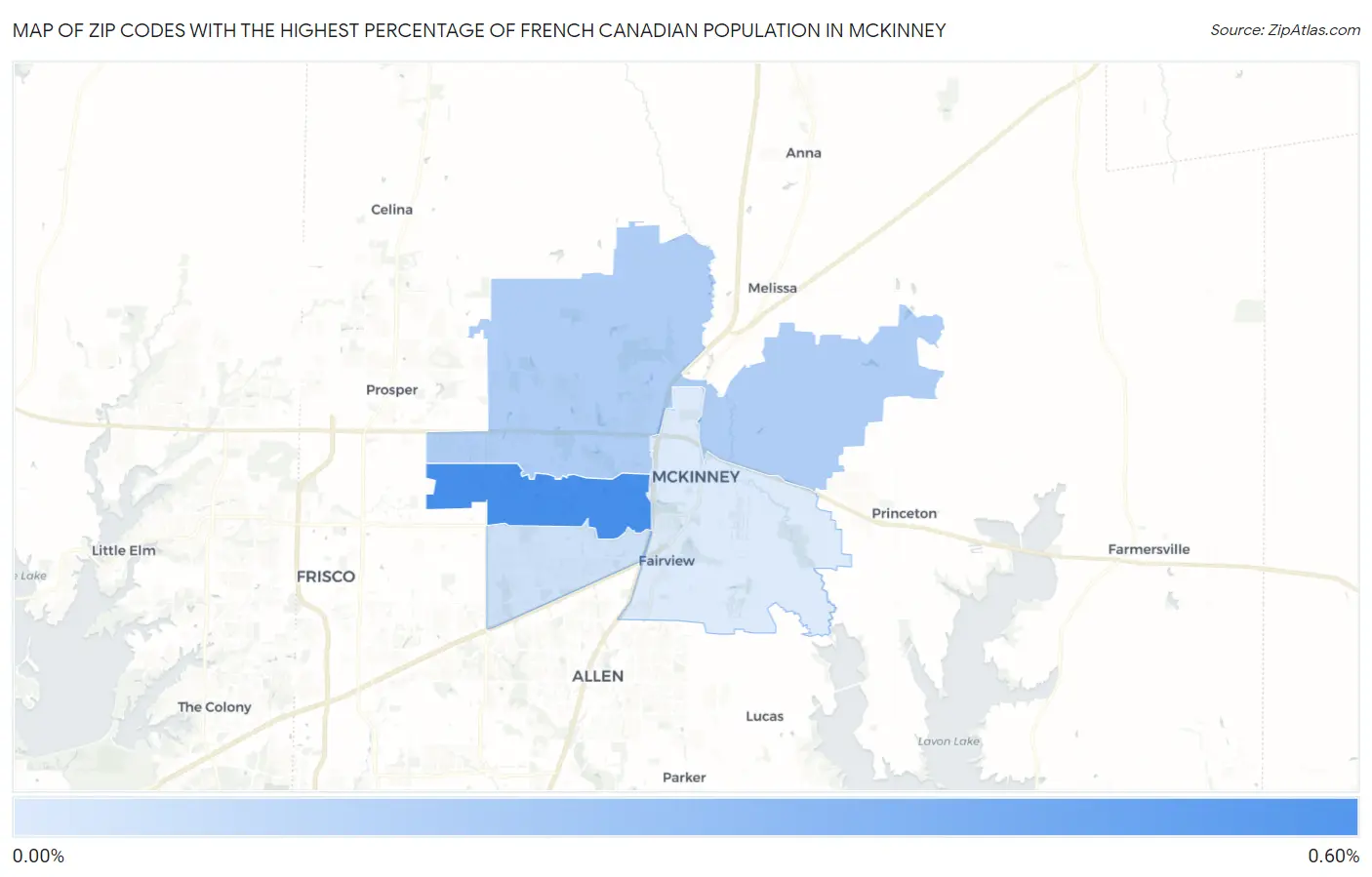 Zip Codes with the Highest Percentage of French Canadian Population in Mckinney Map