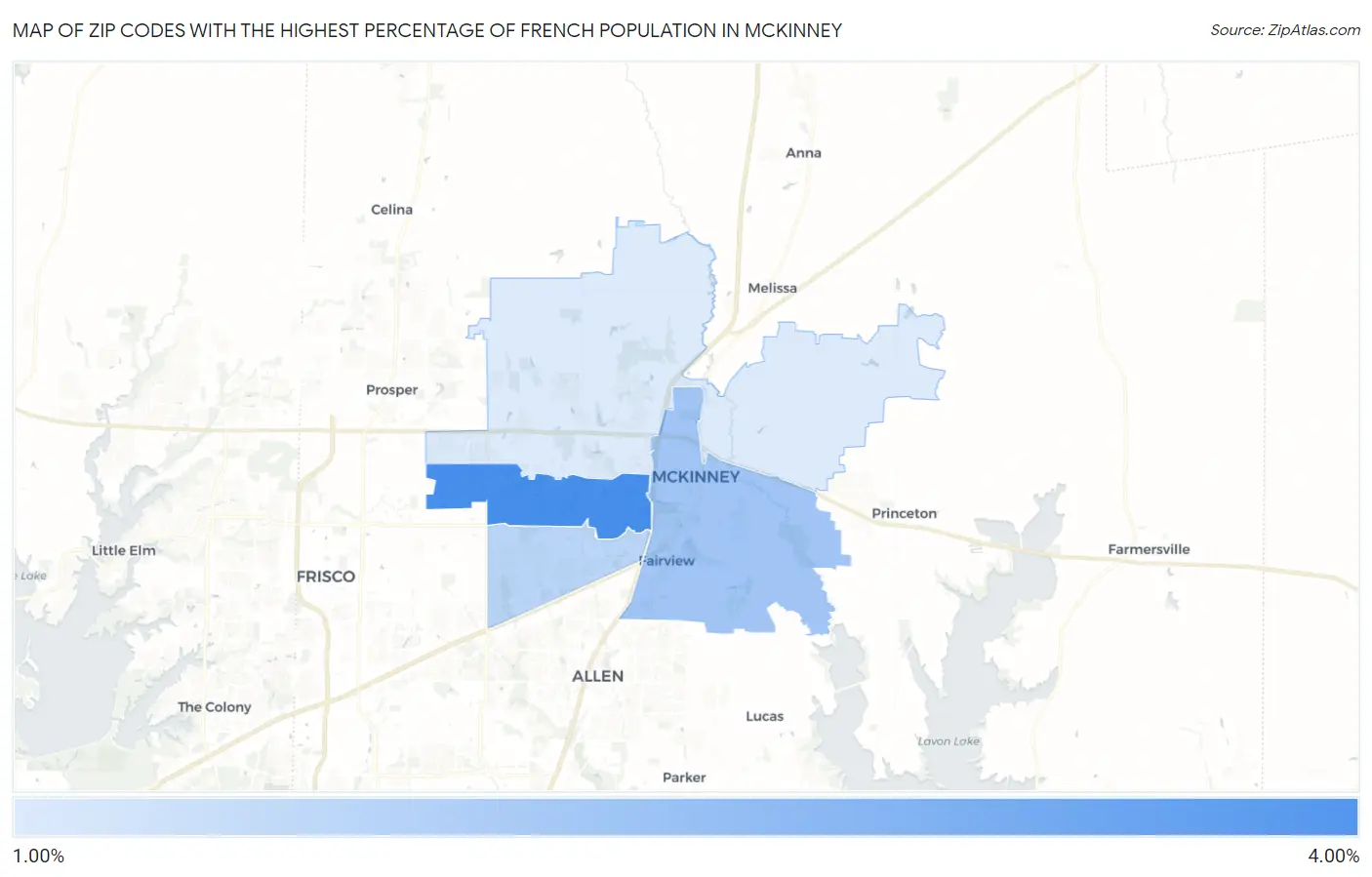 Zip Codes with the Highest Percentage of French Population in Mckinney Map