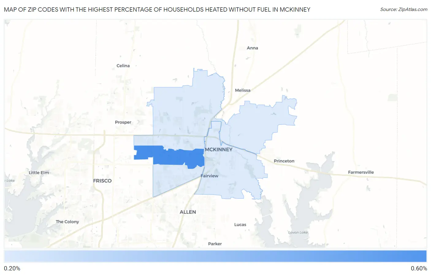 Zip Codes with the Highest Percentage of Households Heated without Fuel in Mckinney Map