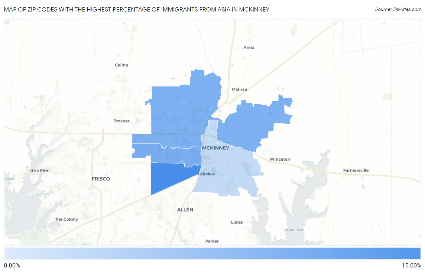 Zip Codes with the Highest Percentage of Immigrants from Asia in Mckinney Map