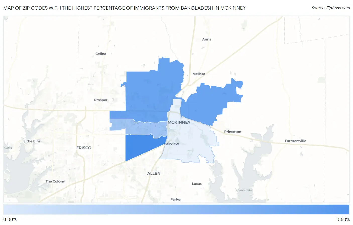 Zip Codes with the Highest Percentage of Immigrants from Bangladesh in Mckinney Map