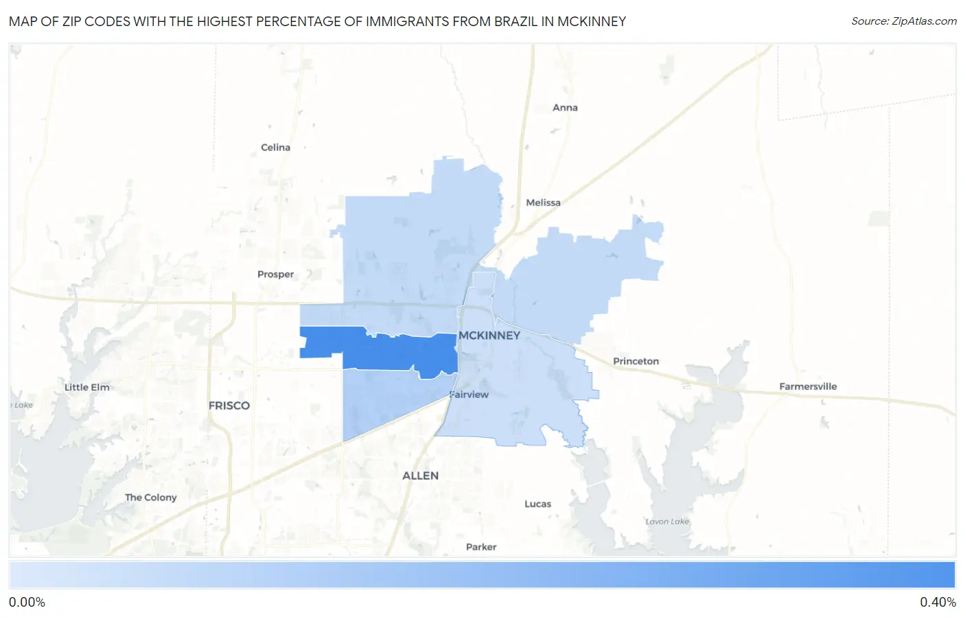 Zip Codes with the Highest Percentage of Immigrants from Brazil in Mckinney Map