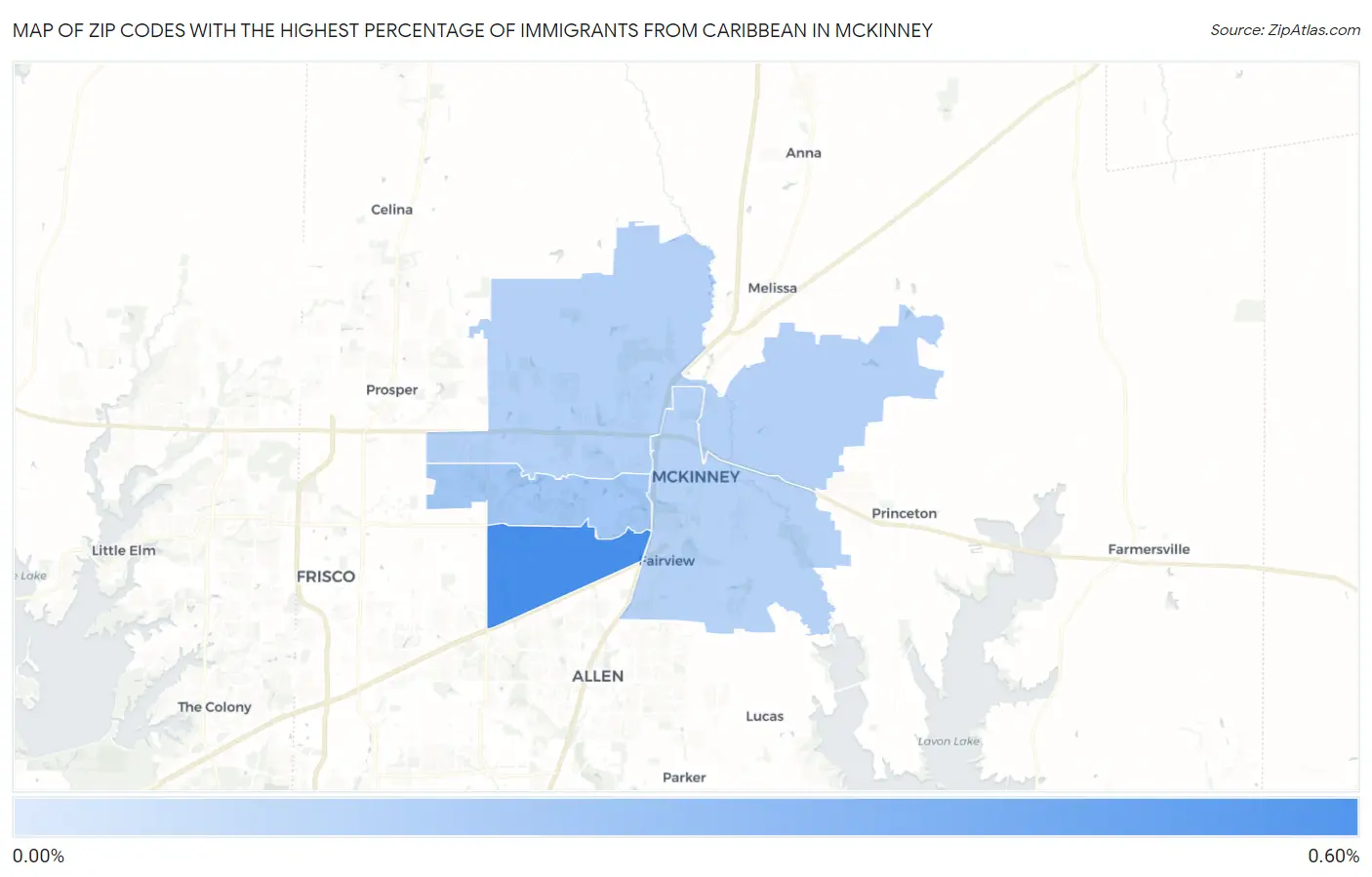 Zip Codes with the Highest Percentage of Immigrants from Caribbean in Mckinney Map