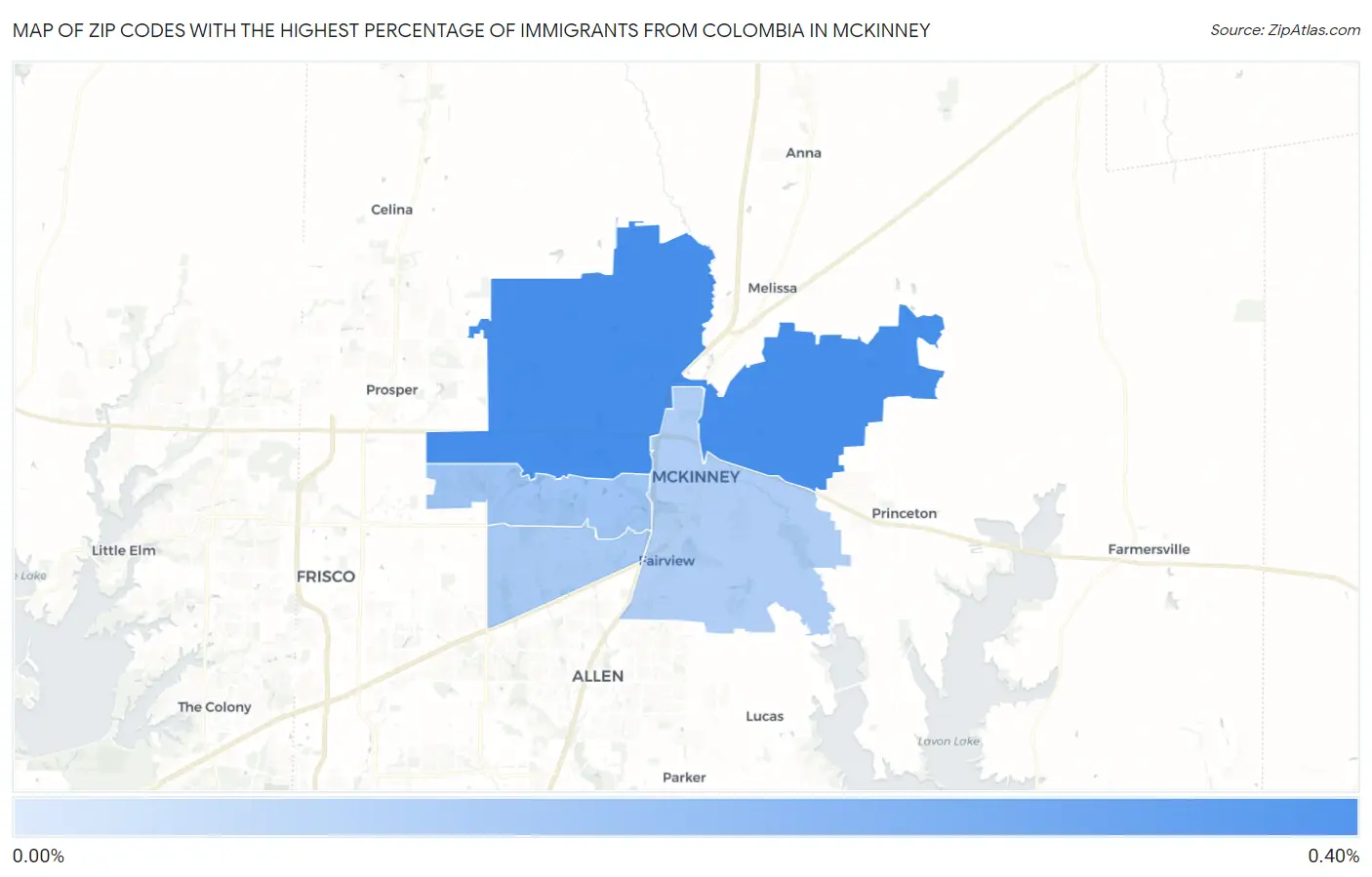 Zip Codes with the Highest Percentage of Immigrants from Colombia in Mckinney Map